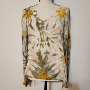 Young Fabulous Broke YFB Tie Dye 100% Linen Gauze Long Sleeve Top SZ M